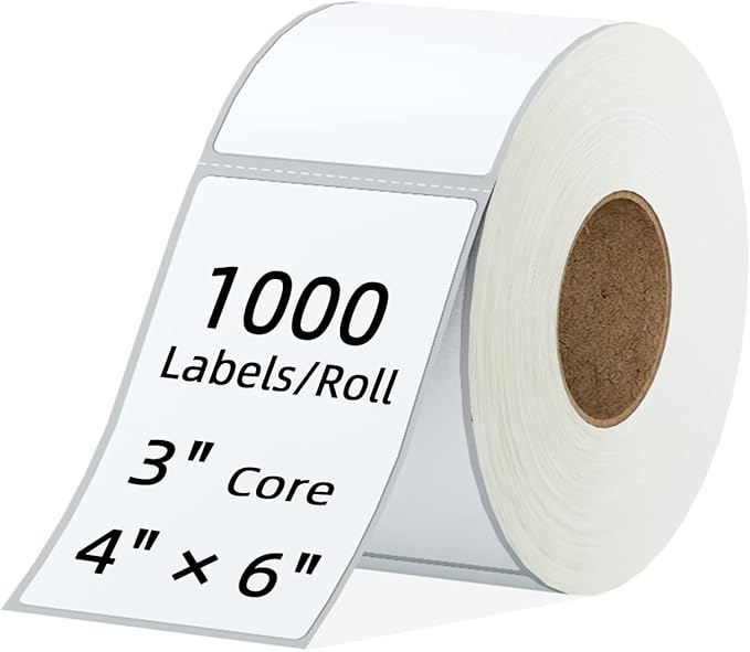 1 Roll 3" Core 4"x6" inch Direct Thermal Labels for Industrial Printers, No Ribbon Needed, Commercial Grade (1000 Labels/Roll, Total 1000 Labels)