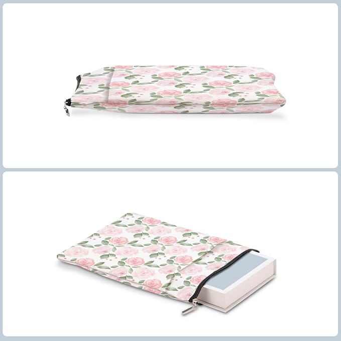 Watercolor Floral Pattern Book Lovers Gifts Waterproof Book Sleeve Book Pouch Book Protector with Zipper and Front Pocket BookCover Case for Women Girl Mom Wife Book Accessories Book Club Gifts