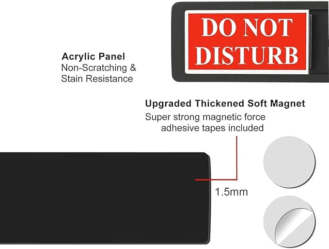 Privacy Sign - Do Not Disturb/Welcome Sign for Home Office Restroom Conference Hotel Hospital, Non-Scratch Magnetic Slider Door Indicator Sign Whether Room Vacant or Occupied (Black)