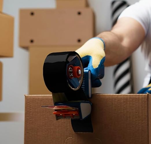 Heavy Duty Packaging Color Tape for Shipping,Packing and Moving 3" Wide x 2.0 Mil Thick -110 Yrd Roll -Acrylic Adhesive Tape for Box Sealing. (4 Rolls, Black, 3" Wide x 110 yds)