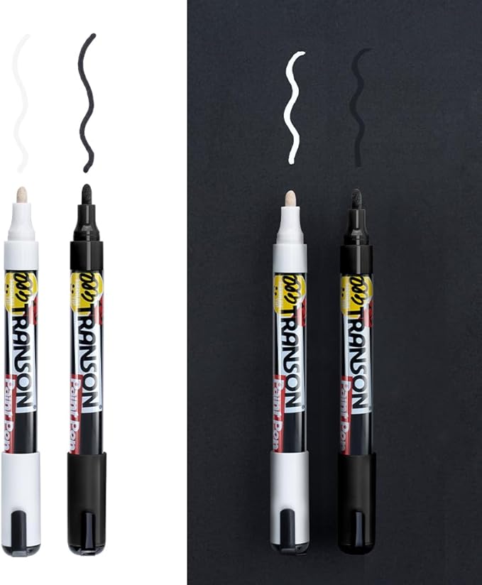 TRANSON Black and White Paint Markers for Fabric Rock Craft Diy Painting Medium Tip Oil Based Waterproof