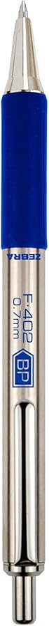Zebra F-402 Ballpoint Stainless Steel Retractable Pen, Fine Point, 0.7mm, Blue Ink, 2-Count