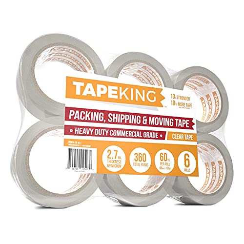Tape King Clear Packing Tape - 60 Yards Per Roll (Pack of 6 Rolls) - Stronger & Thicker 2.7mil, Heavy Duty Adhesive Industrial Depot Tapes for Moving Packaging Shipping, Office & Storage