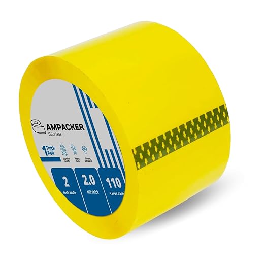 Heavy Duty Packaging Color Tape for Shipping,Packing and Moving 2" Wide x 2.0 Mil Thick -110 Yrd Roll -Acrylic Adhesive Tape for Box Sealing. (1 Roll, Yellow, 2" Wide x 110 yds).