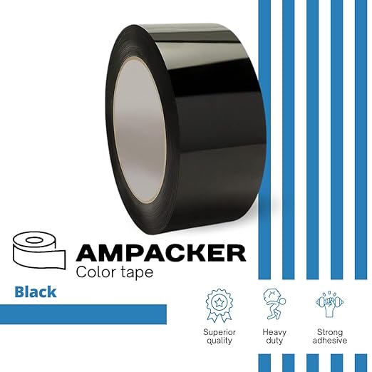 Heavy Duty Packaging Color Tape for Shipping,Packing and Moving 3" Wide x 2.0 Mil Thick -110 Yrd Roll -Acrylic Adhesive Tape for Box Sealing. (1 Roll, Black, 3" Wide x 110 yds)