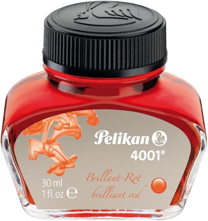 Pelikan 4001 Bottled Ink for Fountain Pens, Brilliant Red, 30ml, 1 Each (301036)