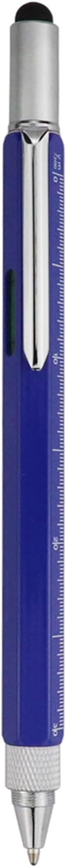 HeTaoCat Metal Multi tool Pen 6-in-1 Stylus Pen - With Screwdriver, Phillips Screwdriver, Flathead Bit Slotted Screwdriver, Ballpoint Pen Black ink, Stylus pen, Bubble Level and Ruler (Blue)
