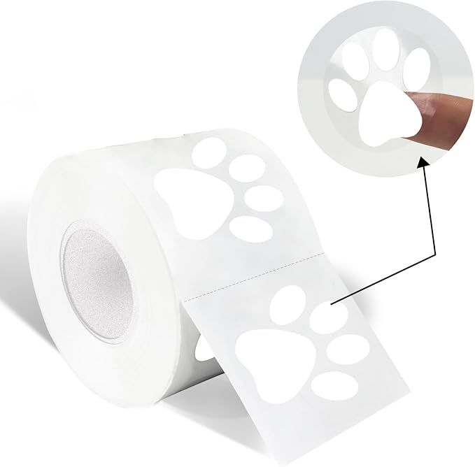 Paw Print Stickers,1.5" Clear Round Bear Paw Print Stickers Dog Puppy Paw Stickers Bear Paw Stickers with Perforation Line (500 PCS,White)
