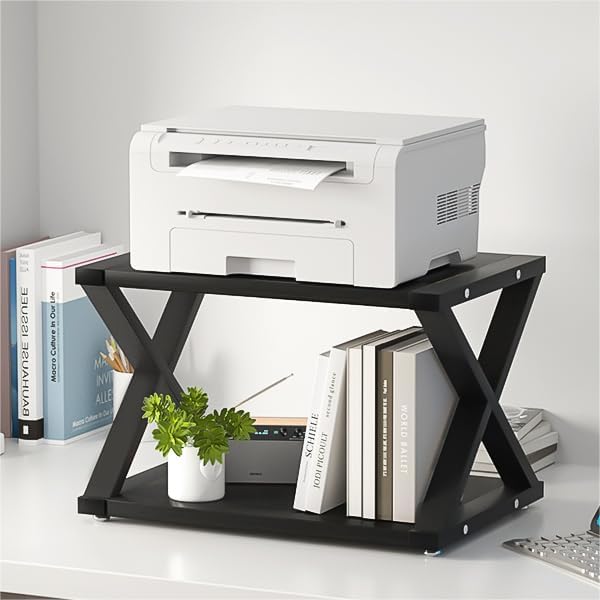 Desktop Printer Stand,2-Tier Desk Space Organizer for Home Office,Storing Heavy Duty Fax Machine, Scanner,Black