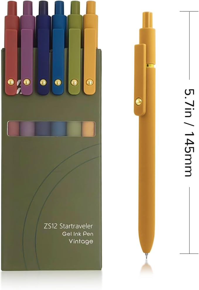 Gel Pens, 6 Pcs 0.5mm Fine Point Smooth Writing Pens Cute Pens, High-End Series Black Ink Pens for Journaling Note Taking, School Office Supplies for Women Men (6 Pcs Gold Vintage)