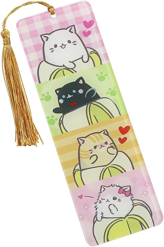 1pc Cute Pet Cat Tassel Bookmark - Acrylic Bookmarks for Book Lovers, Gifts for Teachers Students Reading Markers Ideal Gift for Back to School Season (SQ1025-Cat)