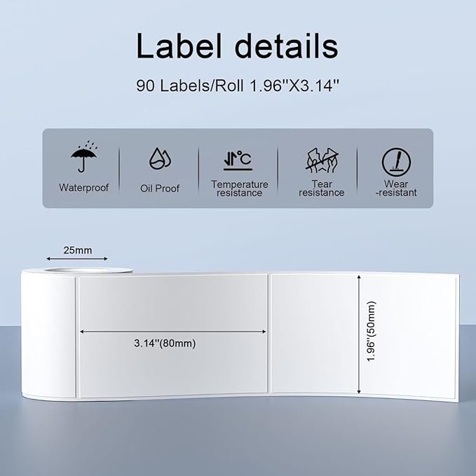 CLABEL Upgrade Thermal Label 6 Roll 1.96" x 3.14" for 221B/220B/230B Label Maker, 50x80 Sticker Labels,Waterproof, Oil-Proof, Anti-frictional
