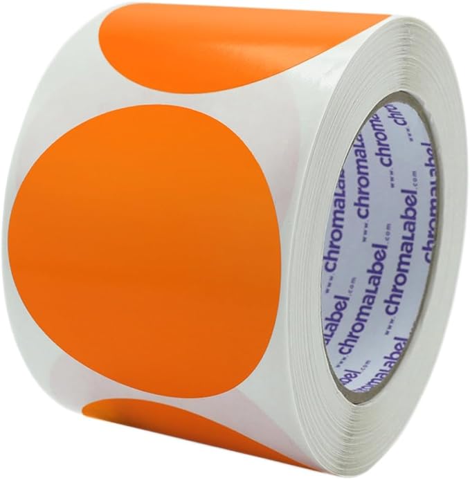ChromaLabel 3 Inch Round Label Permanent Color Code Dot Stickers, 500 Labels per Roll, Orange