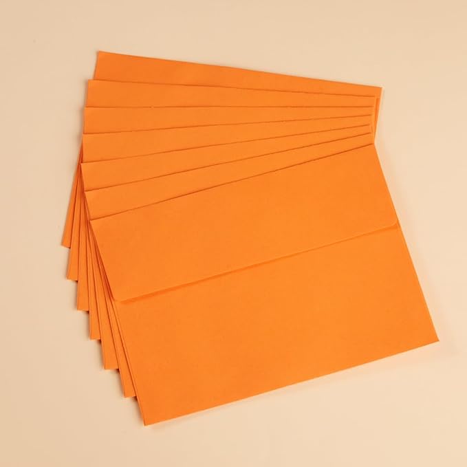 Wishop 100 Pack Orange A7 Envelopes Self-Adhesive 5x7 Envelopes for Invitations, 5x7 Greeting Cards (Dark Orange, 5.24 x 7.21 Inches)