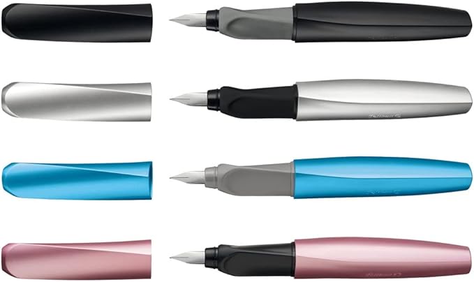 Pelikan Twist Fountain Pen with 1 Ink Cartridge, Medium Nib, Silver, Boxed (947101) (Pack of 2)