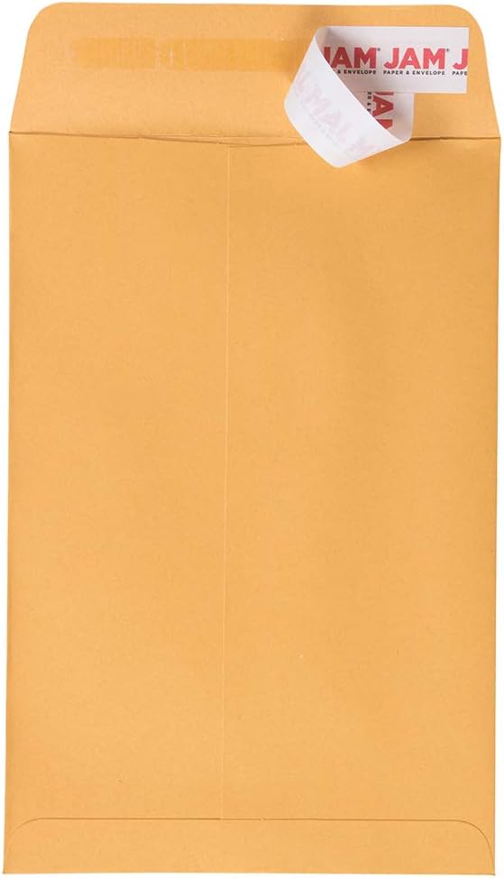 JAM PAPER 6 x 9 Open End Catalog Envelopes with Peel and Seal Closure - Brown Kraft Manila - 100/Pack