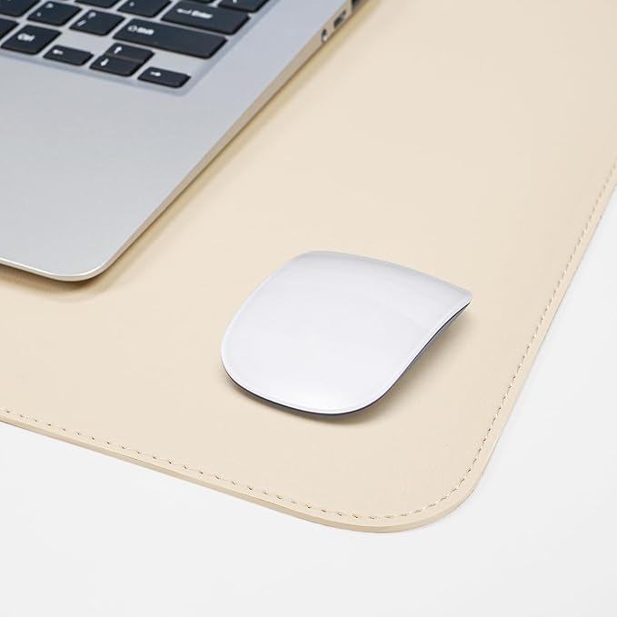 Leather Desk pad Protector, Large Desk mat with Natural Cork & PU Leather,Mouse pad,Non-Slip Office Desk Mat,Waterproof Desk Writing Pad for Office and Home (35in*17in, Apricot)