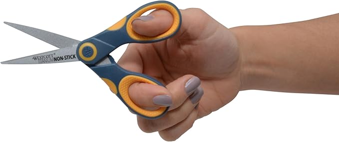 Westcott ‎14881 5-Inch Non-Stick Titanium Scissors For Office and Home, Yellow/Gray