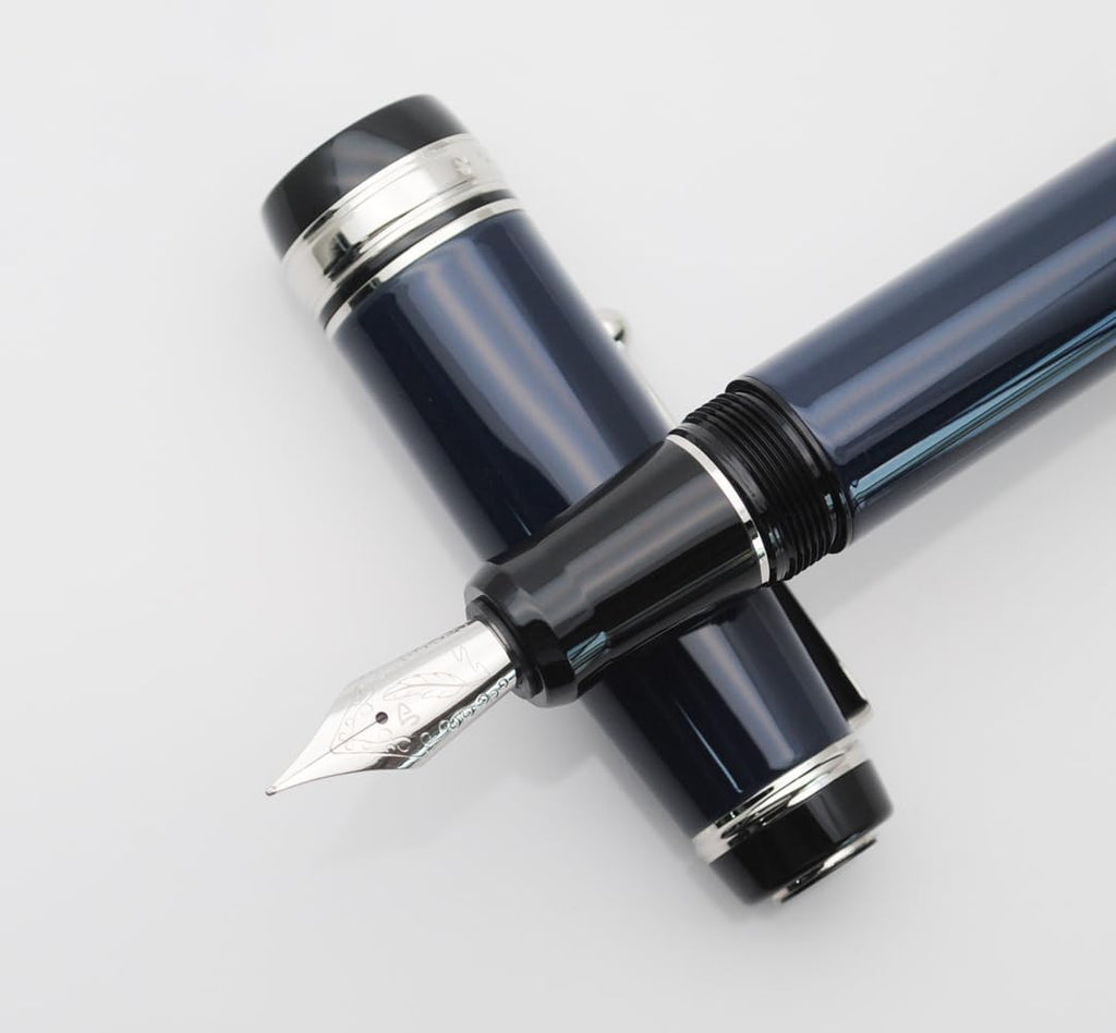 Metal Big Fountain Pen Set Medium Nib 0.7mm, Includes Ink Refill Converter, 5 Ink Cartridges & Gift Box (Medium Nib 0.7mm, Dark Blue with Silvery Clip)