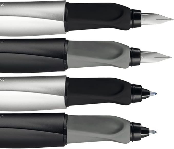 Pelikan Twist Fountain Pen with 1 Ink Cartridge, Medium Nib, Silver, Boxed (947101) (Pack of 2)