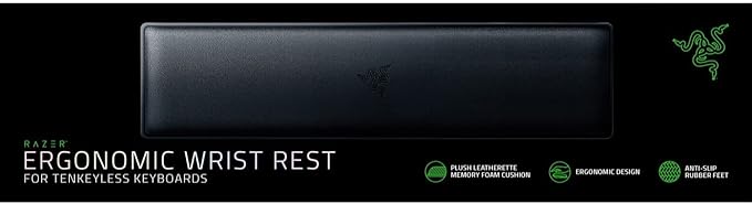 Razer Ergonomic Wrist Rest for Tenkeyless Keyboards: Plush Leatherette Memory Foam Cushion - Anti-Slip Rubber Feet