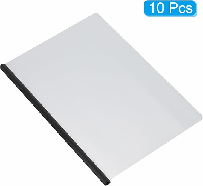 PATIKIL Clear Report Covers with Sliding Bar, 10 Pcs 15mm Slide-Grip Resume Covers 135 Sheets Capacity, A4 Presentation Folders for File, Resume, Black