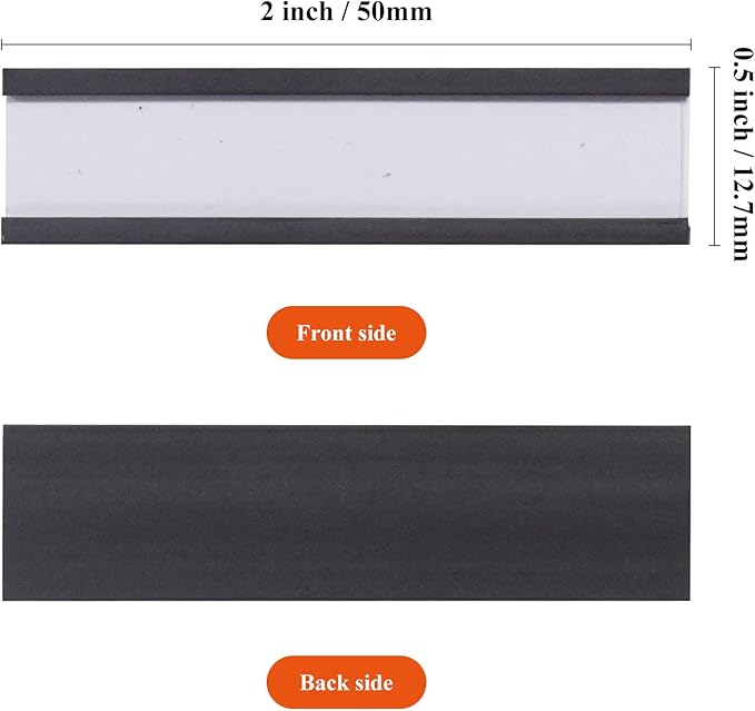 C Channel Magentic Label Holders 0.5x2 Inches with Paper Inserts and Clear Plastic Protectors,Magnetic Data Card Holders File Cabinet,Pack of 100