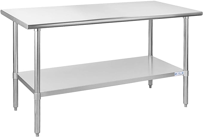 HALLY Stainless Steel Table for Prep & Work 24 x 60 Inches, NSF Commercial Heavy Duty Table with Undershelf and Galvanized Legs for Restaurant, Home and Hotel