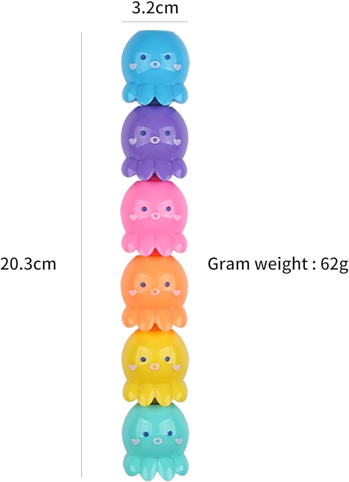 Set of 5 Octopus Color Highlighter Markers with 1 Blue Cap, Highlighter Pens for School & Office.
