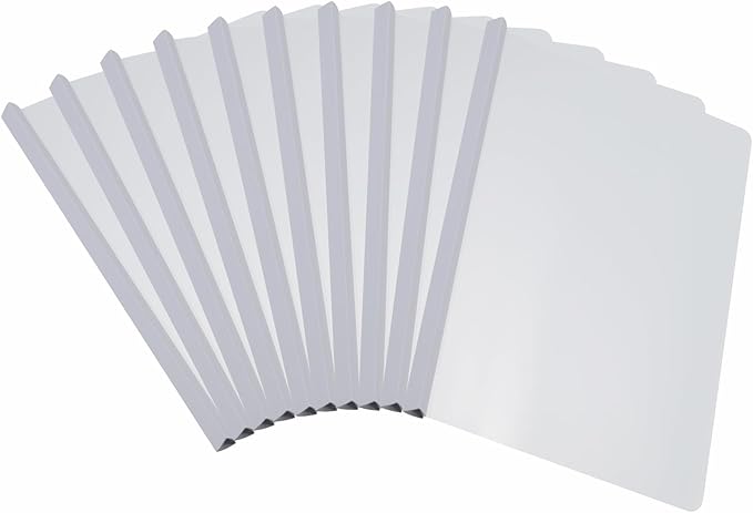 PATIKIL Clear Report Covers with Sliding Bar, 10 Pcs 15mm Slide-Grip Resume Covers 135 Sheets Capacity, A4 Presentation Folders for File Resume White