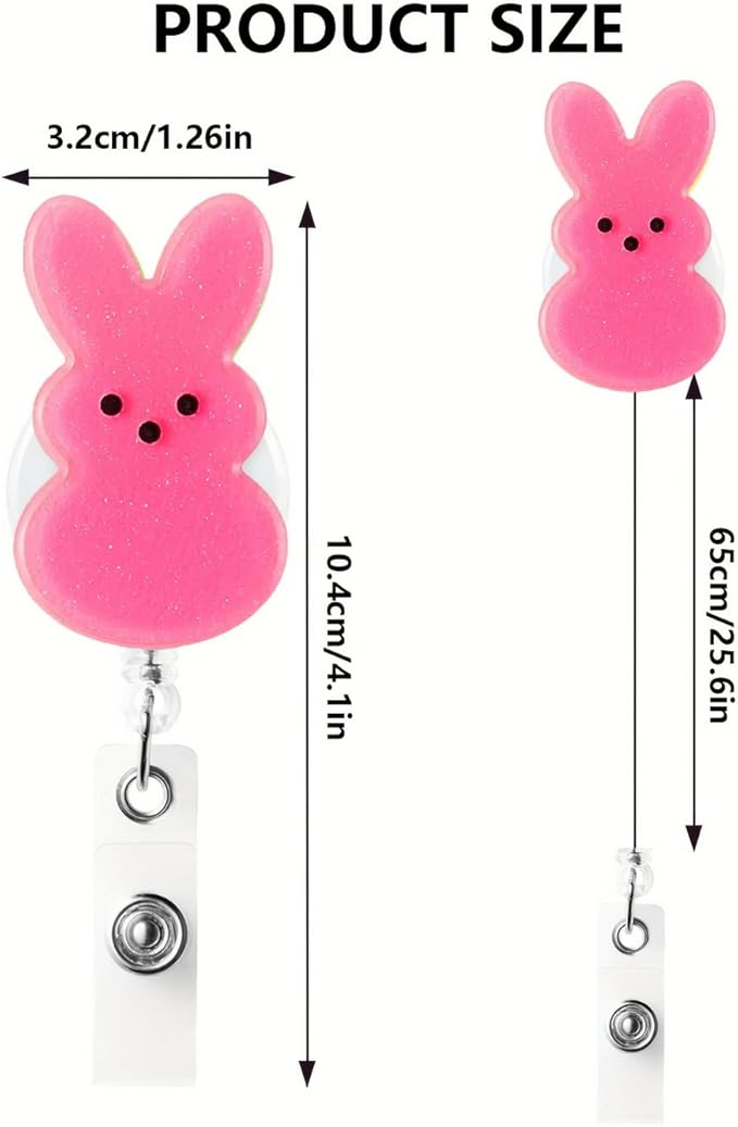 Easter Badge Reels Nurse Badge Reel,Funny Badge Reel,Cute Pink Bunny ID Name Badge Holder Full Cover Retractable Acrylic Clips for Office Teacher Student Nurse Doctor