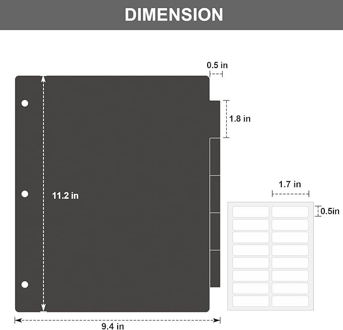 HABGP 3 Ring Binder Dividers with 5-Tabs, 2 Pack 5 Binder Dividers, Letter Size Write & Erase Plastic Index Binder Black, 1/5 Cut, Sheet Protectors, 3 Hole Punch, Total 10 Dividers
