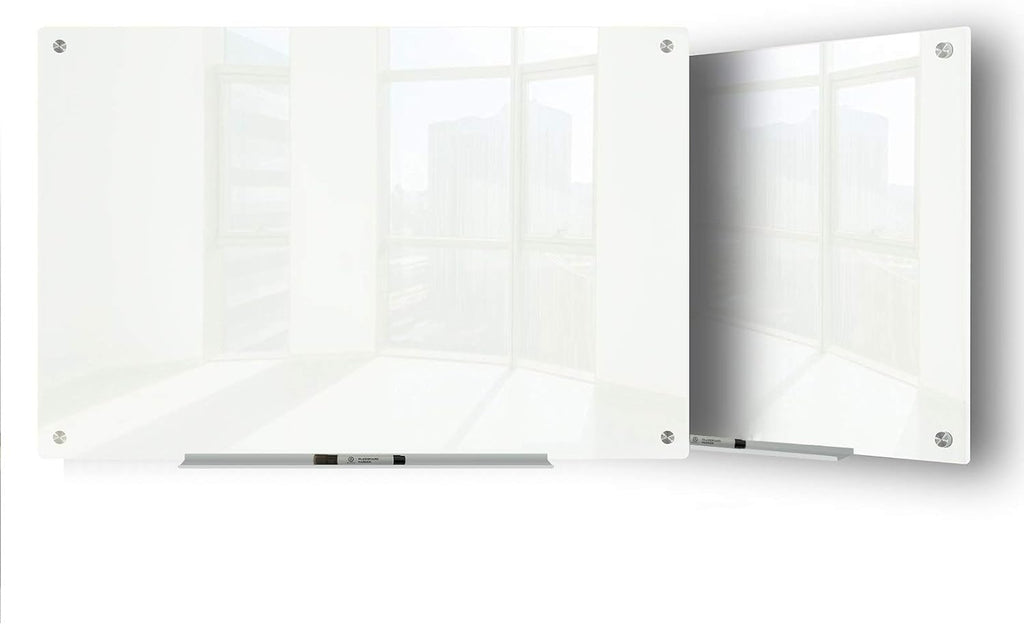J&J worldwide Glass Dry Erase Board 23 x 35, Whiteboard Magnetic, Large Frameless White Boards for Walls, Includes Magnets, Marker Tray, Eraser for Office, Home, School