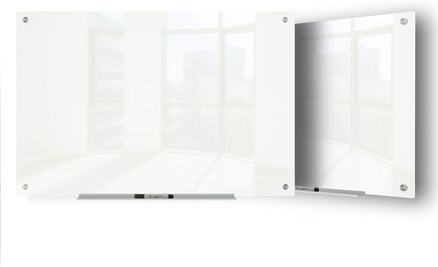 J&J worldwide Glass Dry Erase Board 23 x 35, Whiteboard Magnetic, Large Frameless White Boards for Walls, Includes Magnets, Marker Tray, Eraser for Office, Home, School