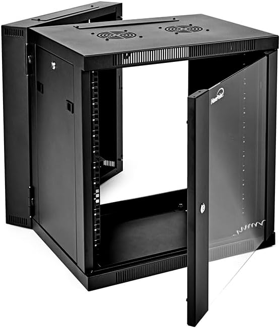 NavePoint 12U Server Cabinet with Hinged Back - 21.6” Deep, 12U Server Rack Enclosure with Locking Glass Door, Wall Mount Rack with Removable Side Panels, 12U Network Cabinet with 2 Fans, Assembled
