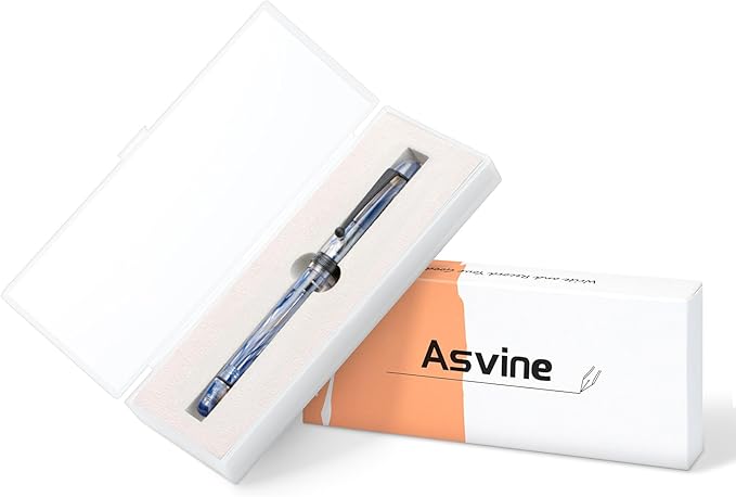 Asvine V126 Vacuum Filling Fountain Pen Extra Fine Nib, Blue Swirl Acrylic, Large-Capacity with Gift Case