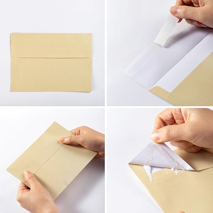 50 Pieces Metallic Shiny Cream Color Self Seal Envelopes for 5x7 Greeting Cards, Invitations, Postcards (Cream Color, 5x7)