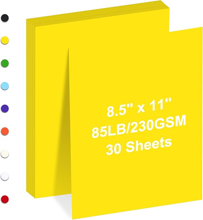 Cardstock 8.5" x 11 ",Cardstock Paper 85 lb/230 gsm,Yellow Card Stock for Printer,Drawing,Gift tags,Invitations, Cards etc (Yellow, 30 Sheets)