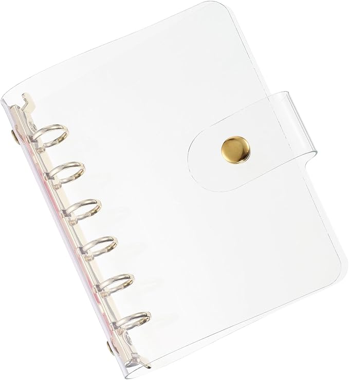 PATIKIL A7 Clear Binder Cover, Soft PVC Loose Leaf Binder Protector Refillable Notebook Shell with Snap Button Closure 6 Ring for DIY Meeting Notebook Folder, Gold Tone