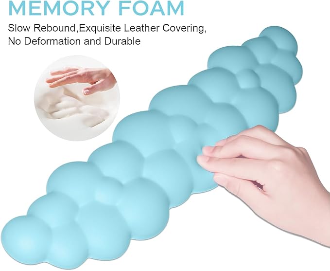 JIKIOU Upgrade Leather Cloud Keyboard Wrist Rest, Cloud Wrist Rest with Non-Slip PU Base, Comfortable Memory Foam Wrist Rest for Computer Laptop Mac Gaming Office and Pain Relief Christmas Wish Gift