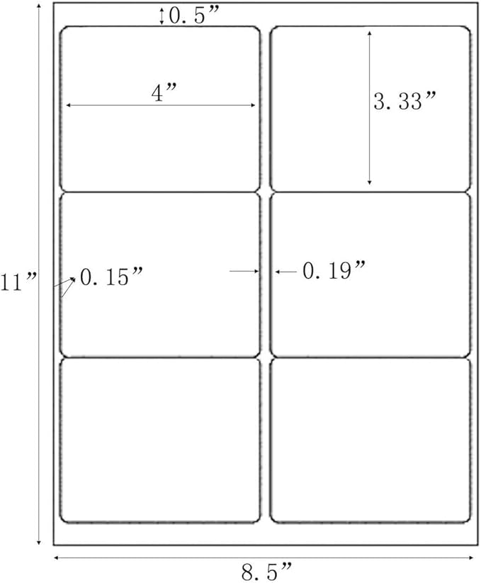 3-1/3”x 4” Shipping Address Labels, 600 Count Adhesive Stickers Labels for Laser/Inkjet Printer, 6 per Page [Paper 8.5" x 11"] Printable Mailing Labels