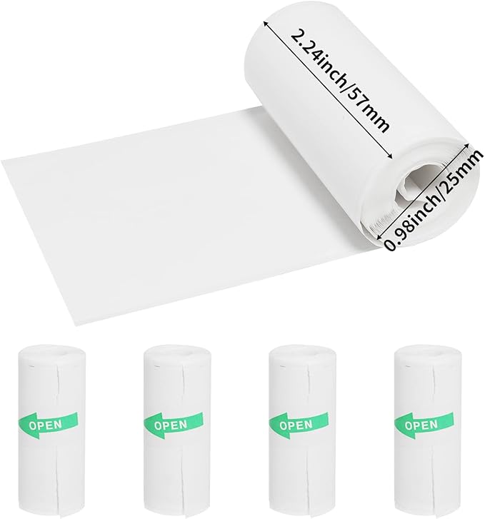5 Rolls of Thermal Adhesive Sticker Paper by KozyOne, 57 x 25 mm Coreless Inkless Black and White Print Paper for Mini Thermal Printer, Cash Register, POS Receipt and More