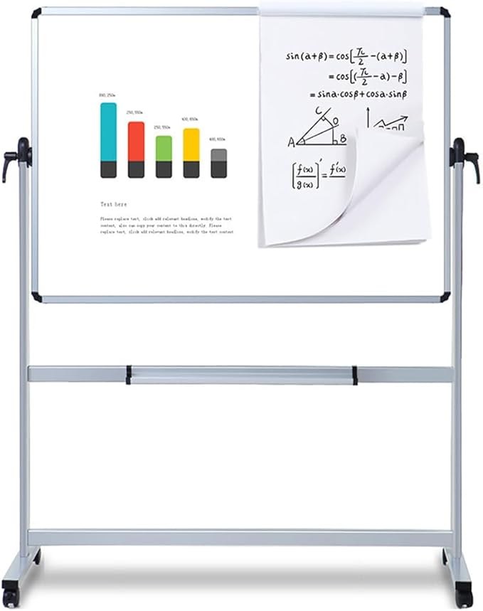 VIZ-PRO Double-Sided Magnetic Mobile Whiteboard, 48 x 36 Inches, Aluminium Frame and Stand