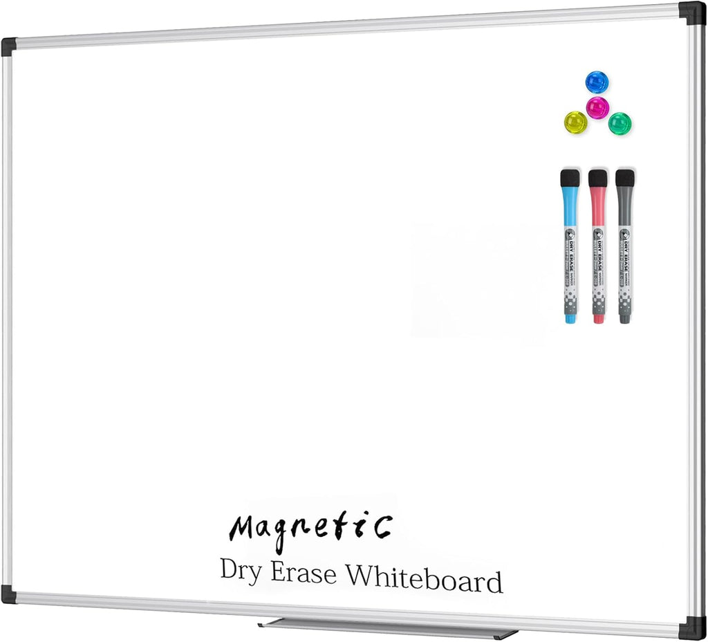 XBoard Magnetic Dry Erase Whiteboard 48 x 36 Inch, 4' x 3' Premium White Board for Wall with Marker Tray, Silver Aluminum Frame Presentation Board for Home Office Classroom