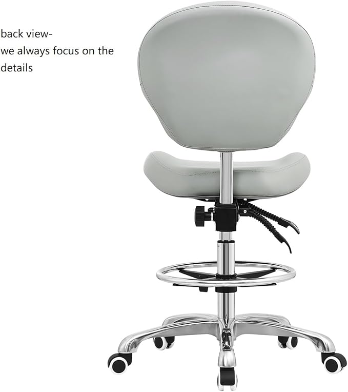 Kaleurrier Adjustable Stools Drafting Chair with Backrest & Foot Rest,Tilt Back,Swivel Seat,Rolling Wheels,for Studio,Dental,Office,Salon and Counter,Armless Tall Home Desk Chairs (Grey)