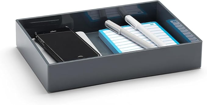 Poppin Stackable Medium Accessory Tray - Modular Lacquer Desk Trays for Office Organization, Color-Coordinated Office Supplies for Desk, Paper Trays (Dark Gray, Medium Accessory)