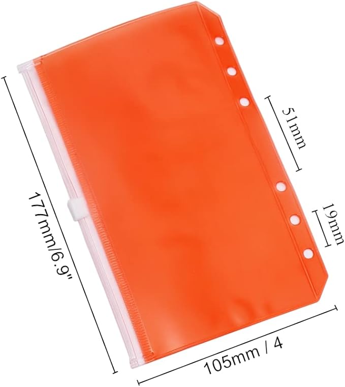 Colorful PVC Binder Pockets 12pcs A6 Binders Zipper Pouch Bag Loose Leaf 6 Holes PVC Zip Organizer Folder for Journal Budget Filing Pocket Bags