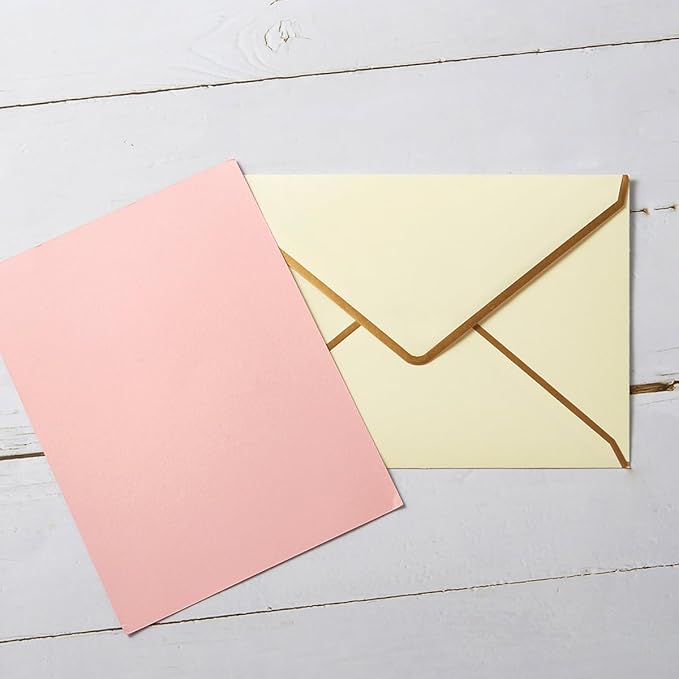 50 Pack A6 Envelopes Cream Color 4x6 Self-Adhesive V Flap Envelopes with Gold Border for Office, Greeting Card, Wedding, Graduation, Baby Shower, Parties, Invitations (Cream Color, 4.75x6.5)