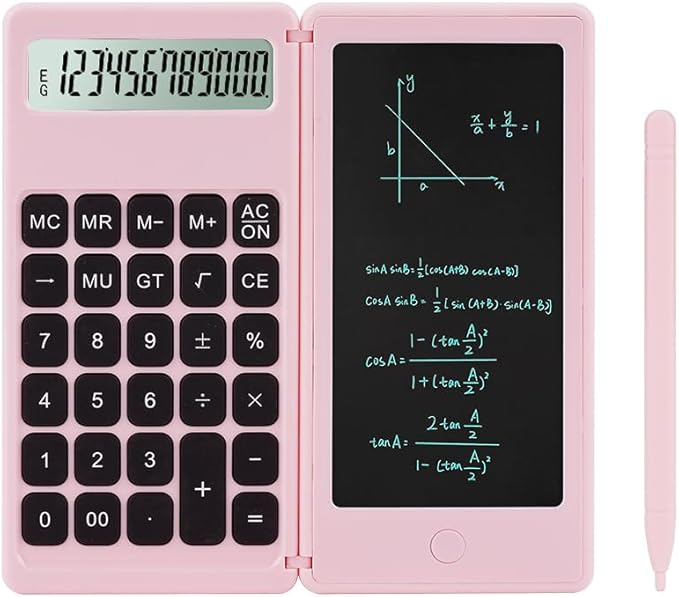 Desk Calculator, Desktop Small Calculator with Writing Notepad, Basic 4-Function Math Large Button Calculator, School Supplies for Kids, Middle/High School Students (Pink)