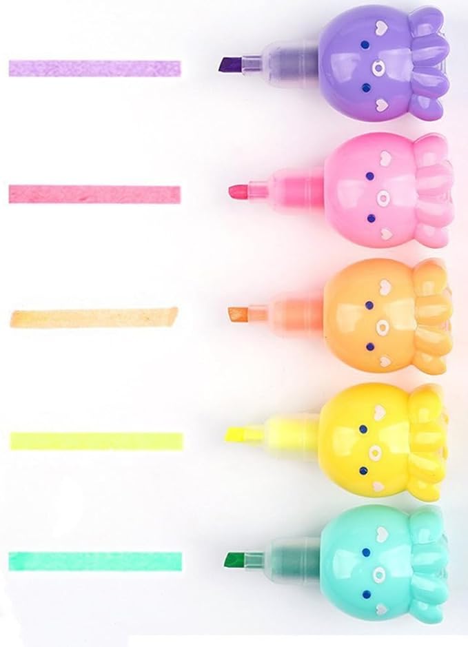 Set of 5 Octopus Color Highlighter Markers with 1 Blue Cap, Highlighter Pens for School & Office.